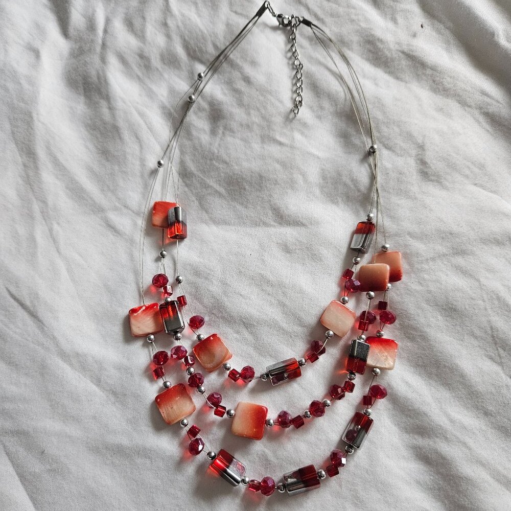 3/$25 Red Beaded Necklace